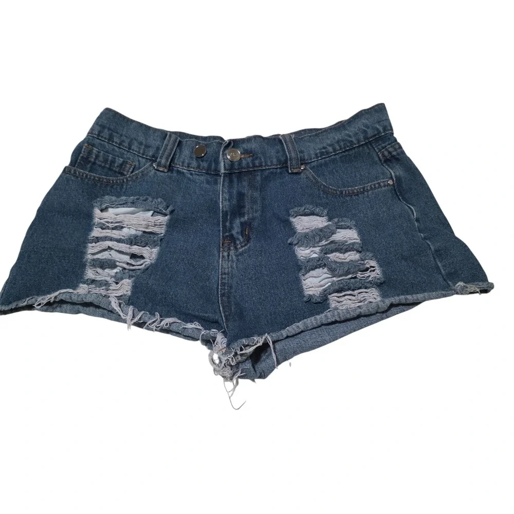 Pretty Little Thing Women's Distressed Denim Shorts Blue Size UK:14 US:10